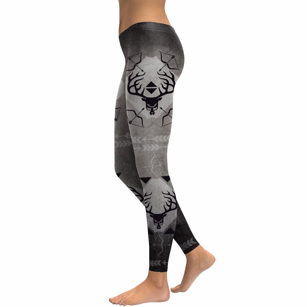 Women Hunt Black Elk Bow Arrow Digital Prints Workout Leggings Pants