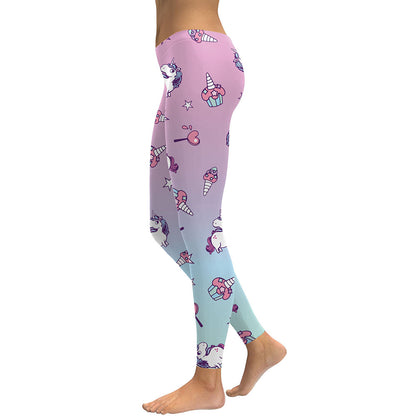 Women Unicorn Star Ice Cream Digital Print Workout Leggings Slim Pants