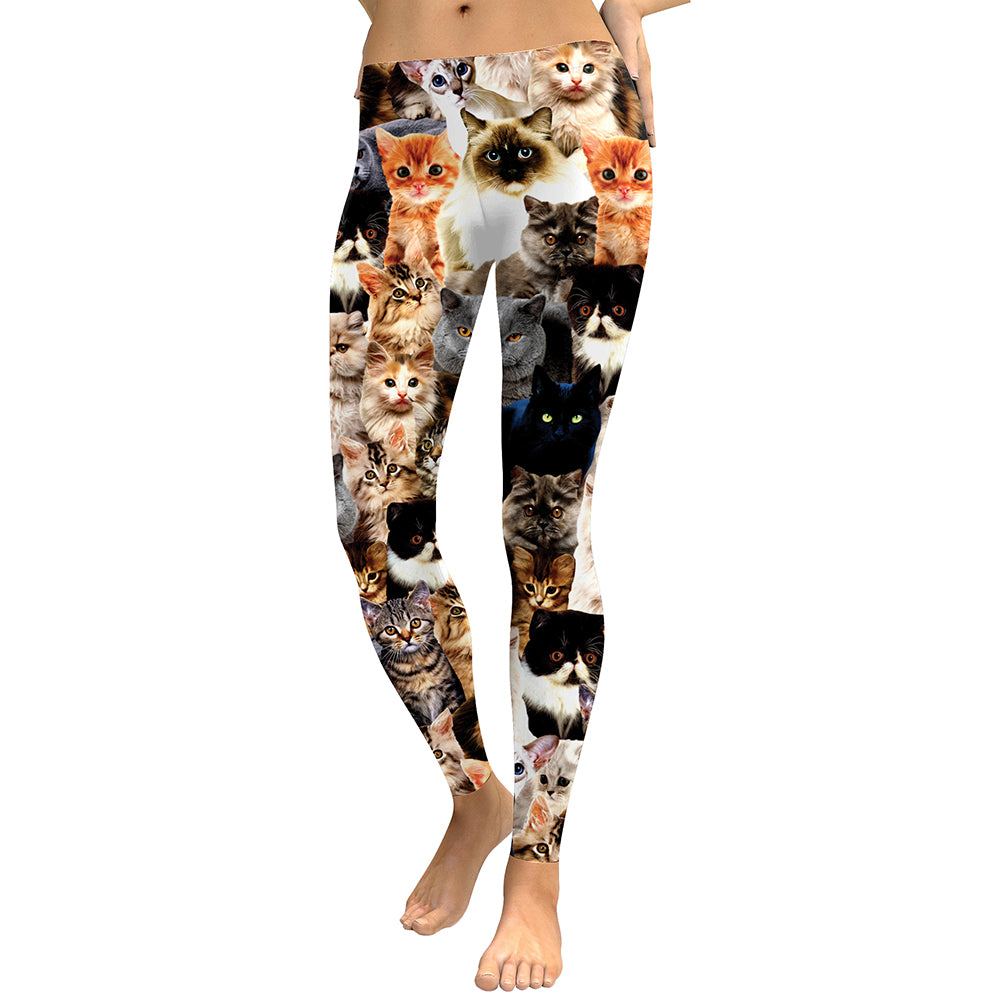 Women Lovely Cat Digital Print Fitness High Waist Workout Pants Leggings