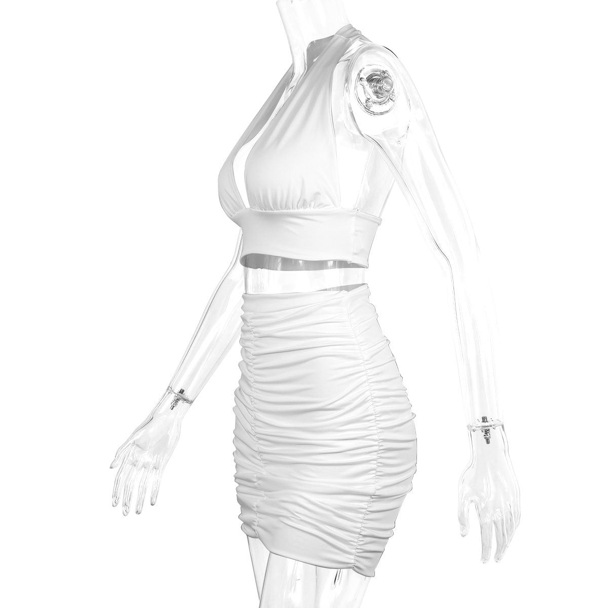 Two-pieces Women Halter Necktie Umbilical Fold V-neck Sling Bag Hip Skirt Set