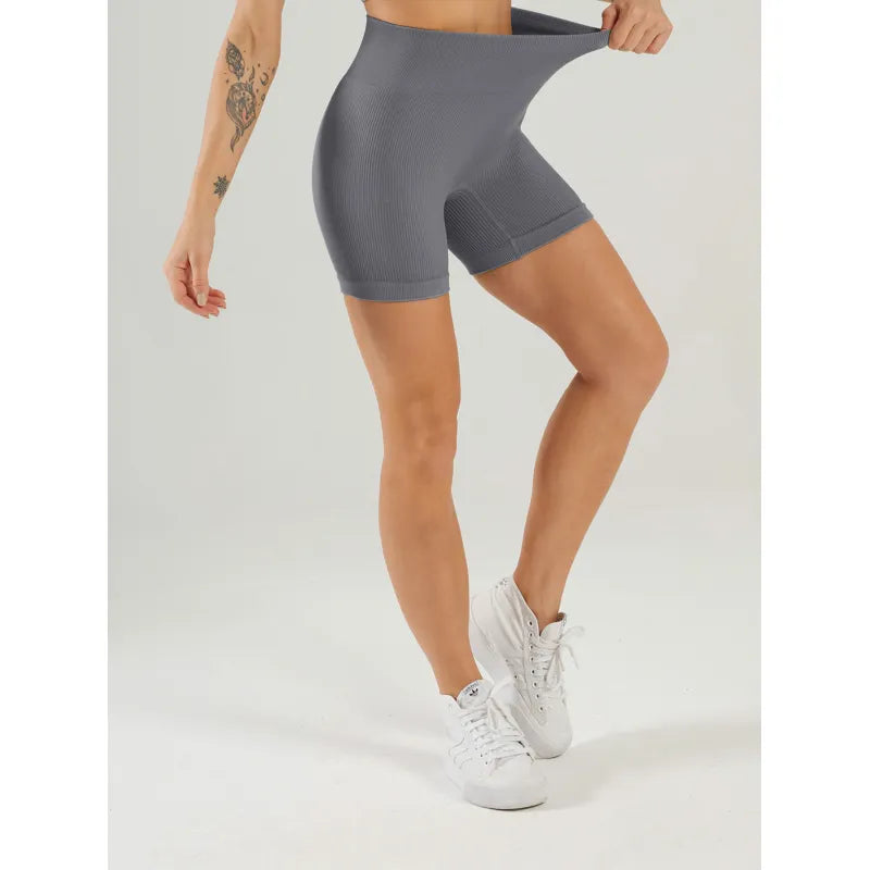 Women Ribbed Seamless Workout High Waist Booty Biker Shorts Yoga Pants