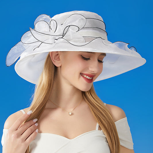 Women's Organza Solid Color Large Flower Wedding Travel Church Dress Hat