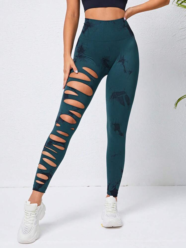 Sexy Eagle Eye Hollow Tie-dye Yoga Pants High Waist Hip Lift Fitness Leggings