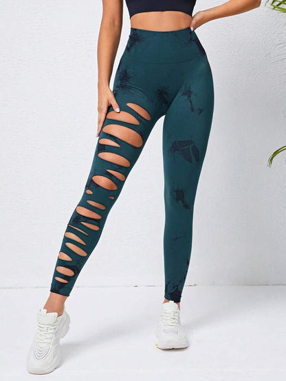 Sexy Eagle Eye Hollow Tie-dye Yoga Pants High Waist Hip Lift Fitness Leggings