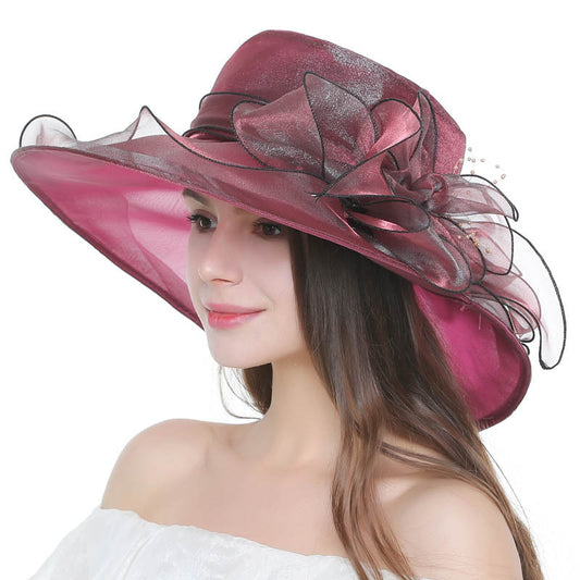 Women Vintage Flower Mesh Sunbonnet Organza Dress Hat