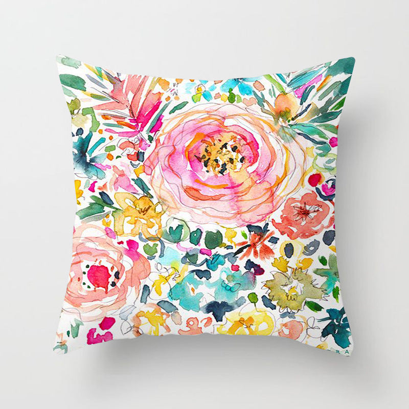 Home Decor Living Room Sofa Graffiti Flower Print Pillowcase Cover