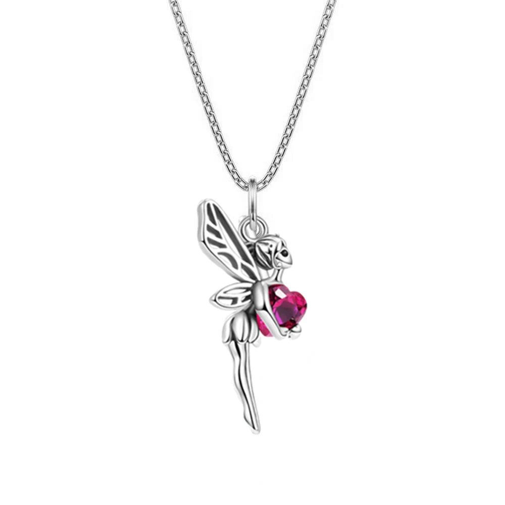 Women Fashion Princess Fairy Tale Flower Fairy Heart Crystal Pendant Necklace