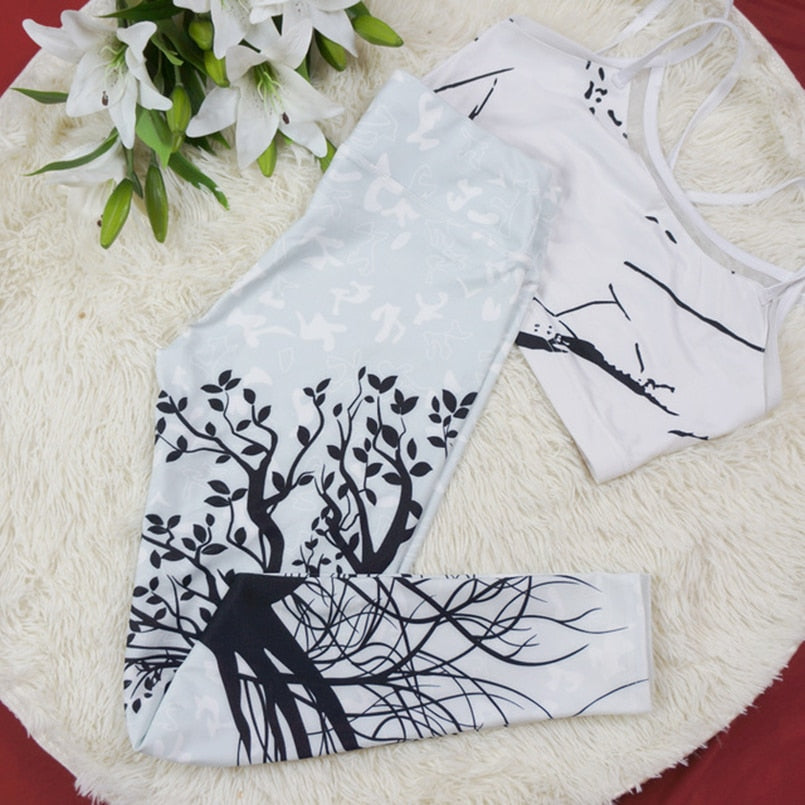 Sexy Yoga Trees Printed Dry Fit Sport Elastic Fitness Gym Sport Leggings Trousers