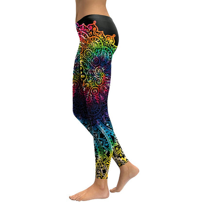 Women Mandala Flower 3D Printing Gradient Fitness High Waist Leggings Pants