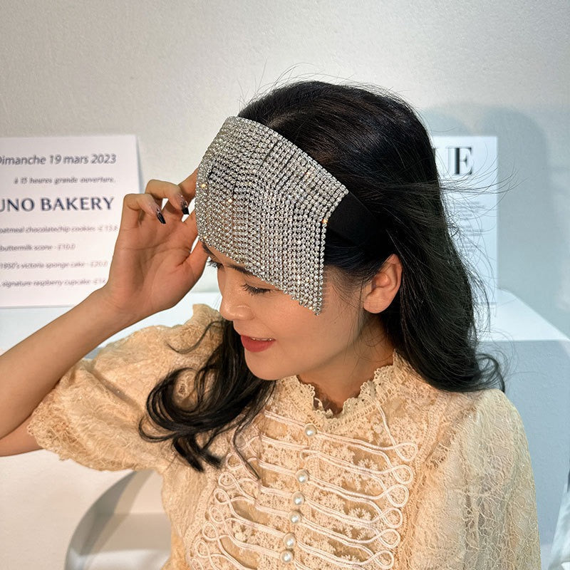 Women Fashionable Rhinestone Tassel Full Drill Bit Headband Wear