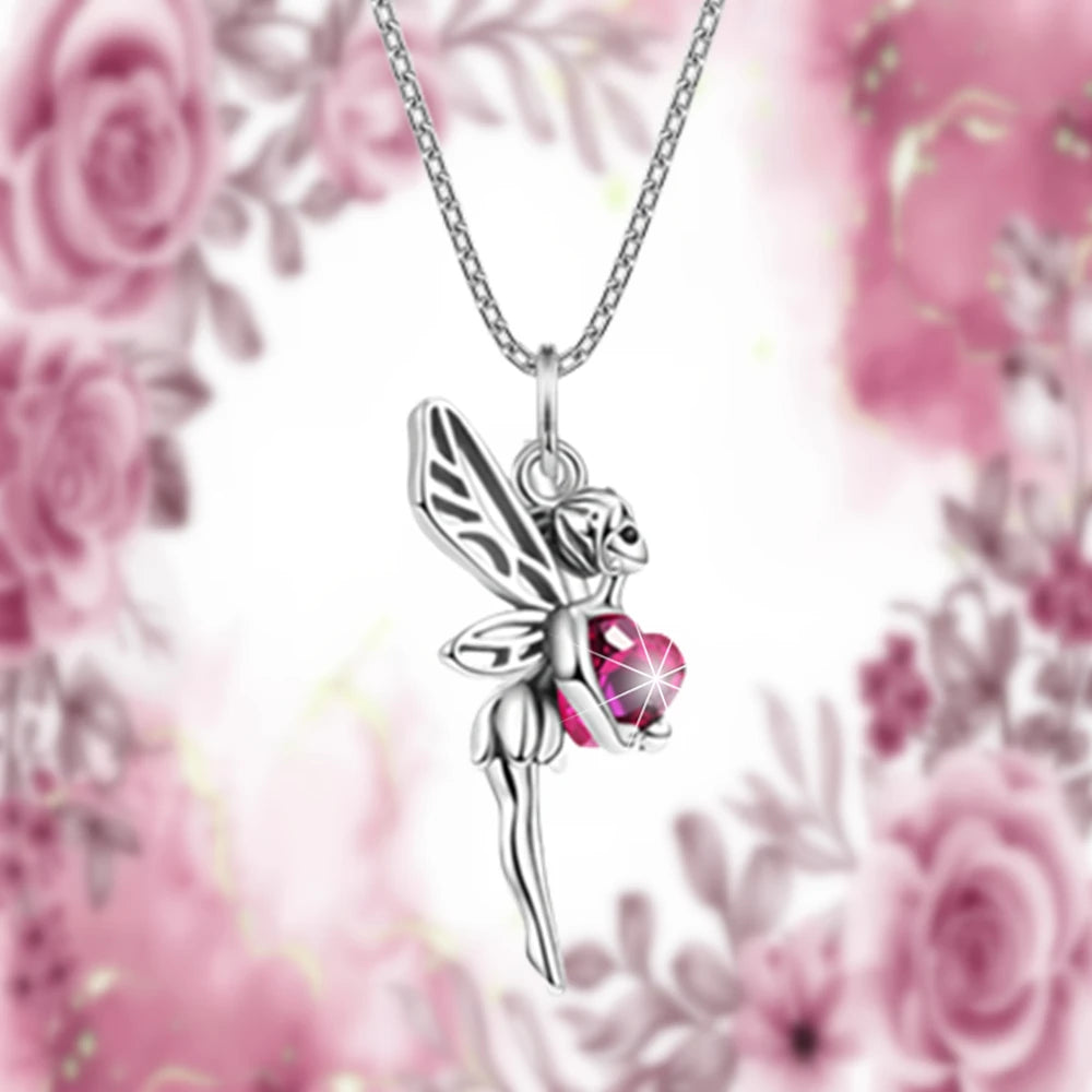 Women Fashion Princess Fairy Tale Flower Fairy Heart Crystal Pendant Necklace