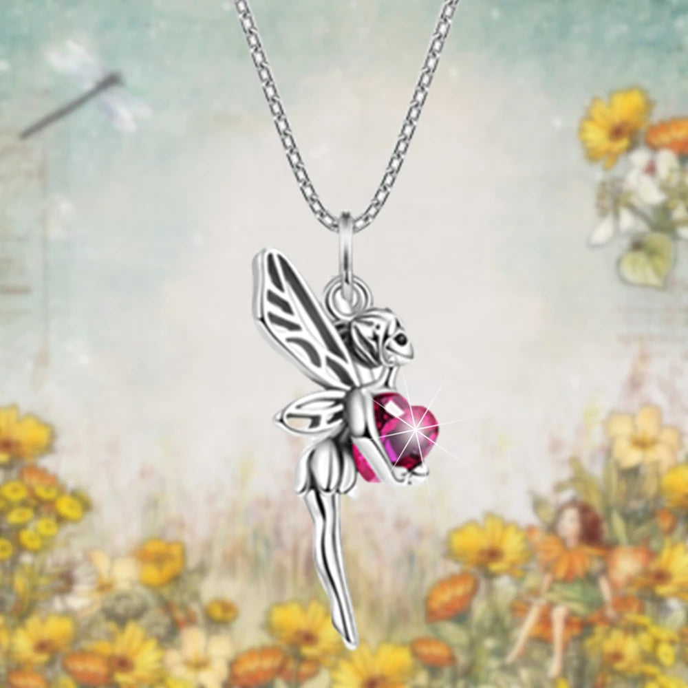 Women Fashion Princess Fairy Tale Flower Fairy Heart Crystal Pendant Necklace