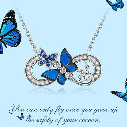 Women Fashion Infinity Ring Big Blue Butterfly Rhinestone Pendant Necklace