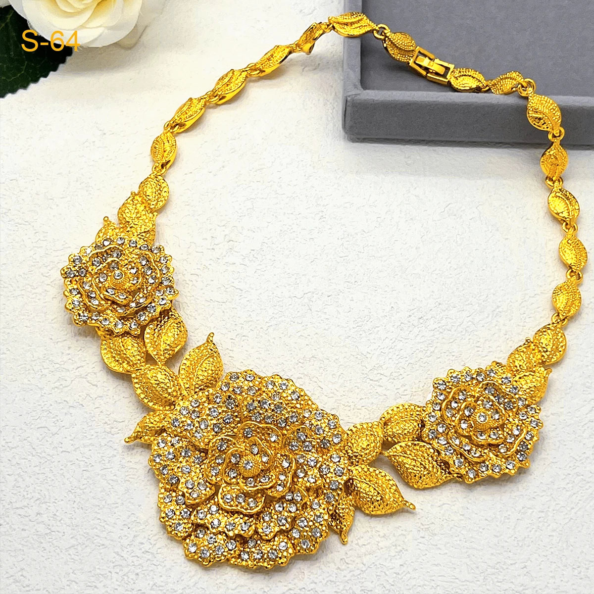 Brazilian 24K Gold Plated Women Dubai Indian African Bridal Wedding Big Pendant Necklace Earringsaf