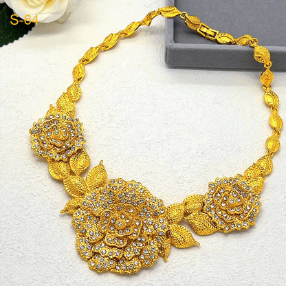 Brazilian 24K Gold Plated Women Dubai Indian African Bridal Wedding Big Pendant Necklace Earringsaf