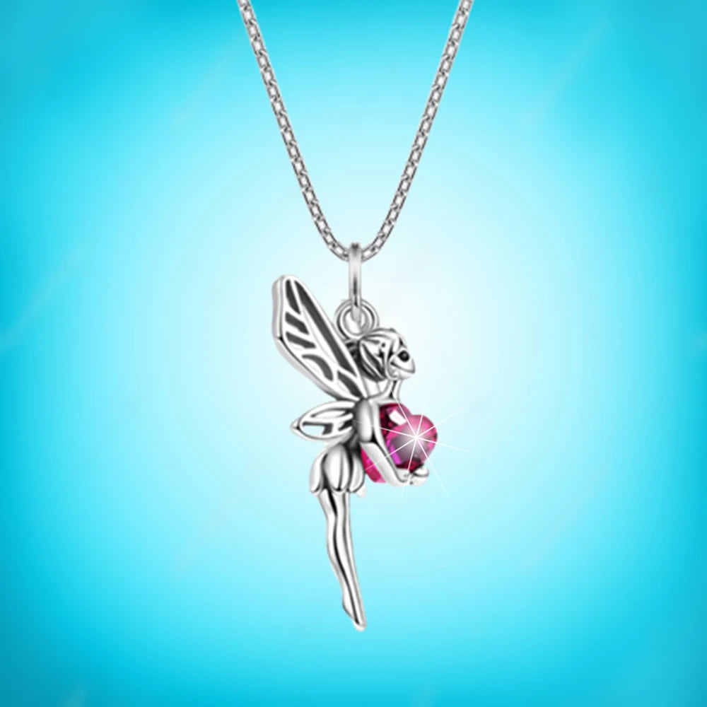 Women Fashion Princess Fairy Tale Flower Fairy Heart Crystal Pendant Necklace