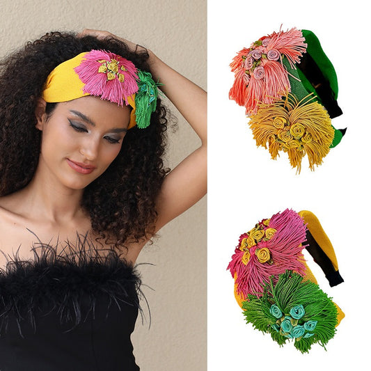 Women Handmade fabric flower wide exaggerated headband headwear