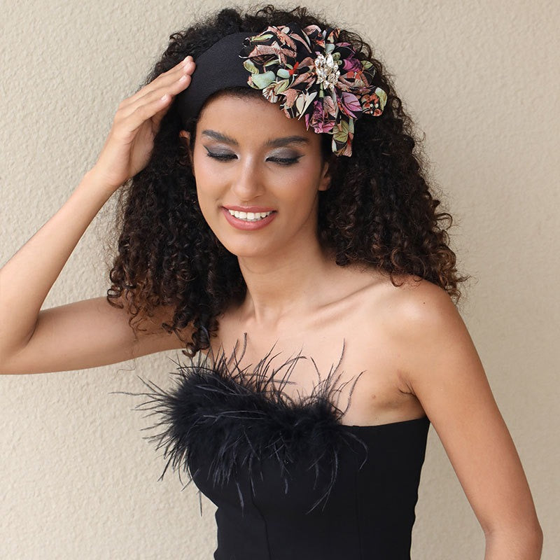 Women Diamond Inlaid Fabric Flower Toothed Anti Slip Exaggerated Headband Wear