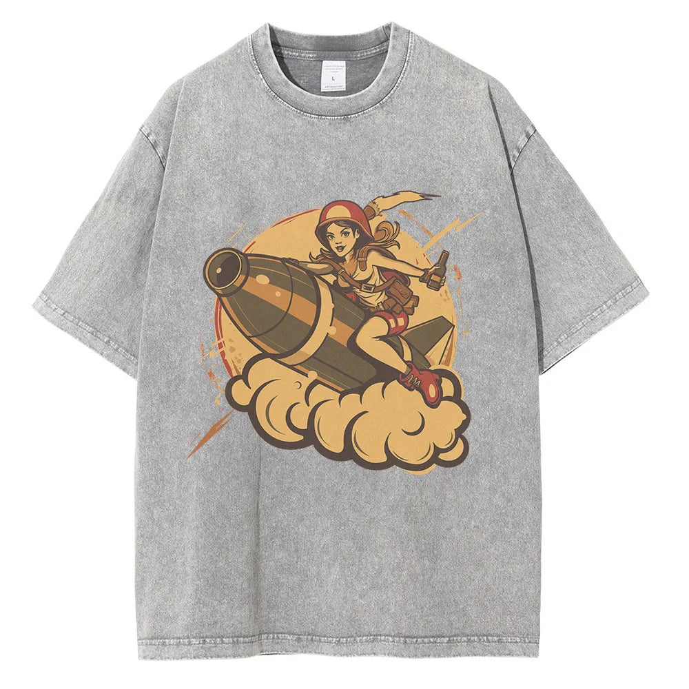 Men Beer Bottle B.O.M.B Anime Printed Loose Graphic Tee Shirts