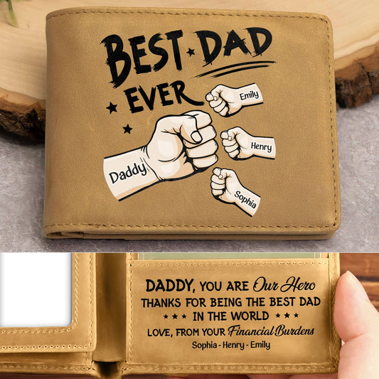 Best Dad Ever New Version - Personalized Leather Coins Cards Wallet