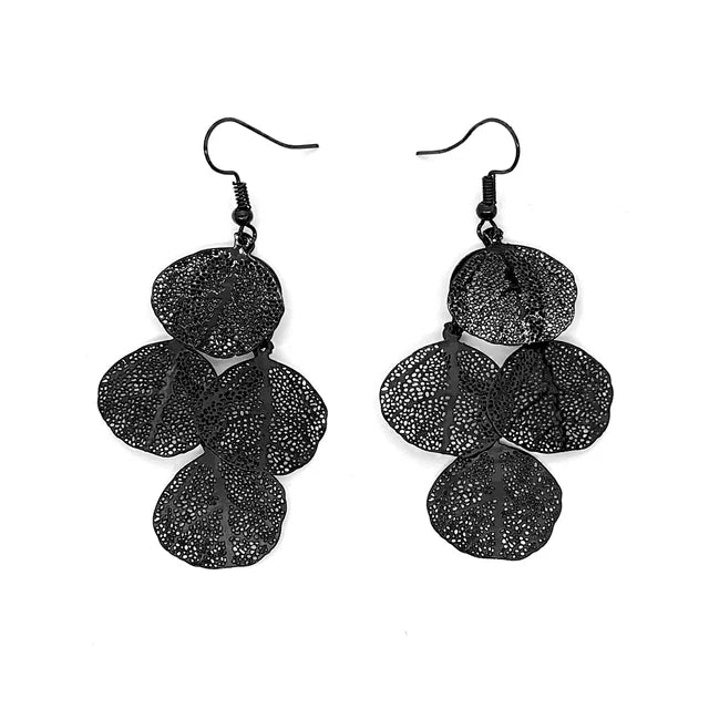 Women Fashion Hollow Round Leaf Earrings