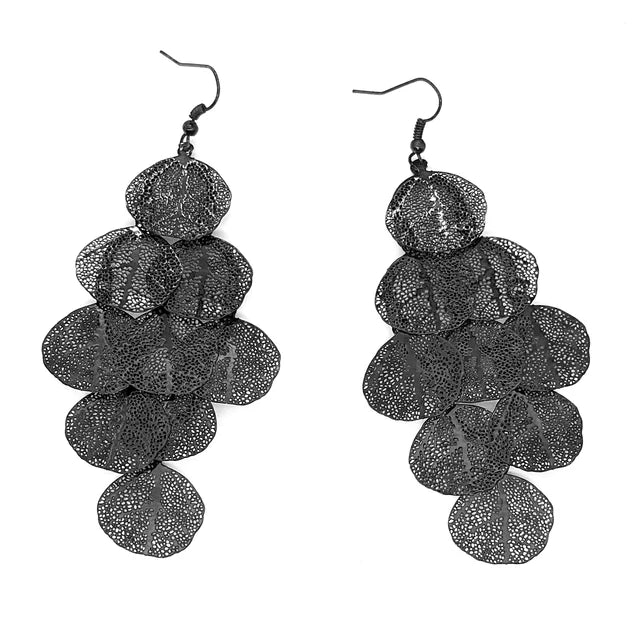 Women Fashion Hollow Round Leaf Earrings