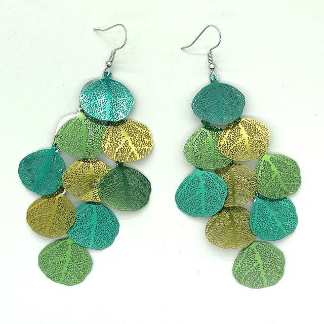 Women Fashion Hollow Round Leaf Earrings