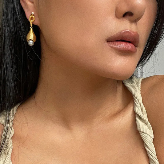 Women 925 Silver Geometric Thick Gold Color Earrings