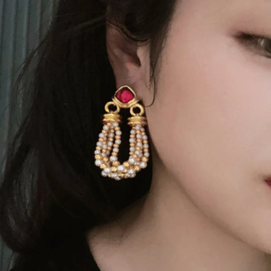 Fashion Luxury Temperament Simulated Pearl Tassel Earrings