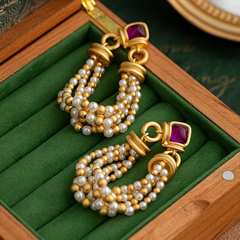 Fashion Luxury Temperament Simulated Pearl Tassel Earrings