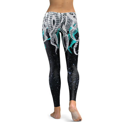 Plus Size Women Galaxy Space Fitness Digital Print Octopus Slim Workout Legging Pants