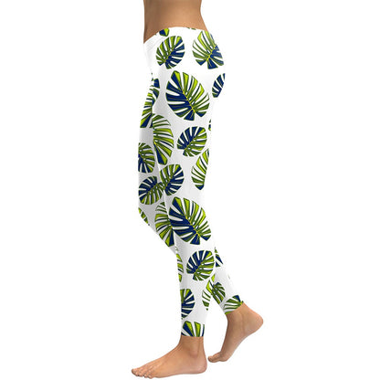 Women Tree Leaf Fresh Tropical Digital Print High Waist Workout Leggings Pants