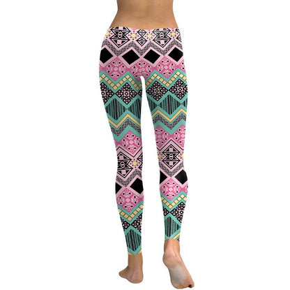 Women Elegant Geometric Checkered Digital Print Fitness High Waist Workout Leggings Pants