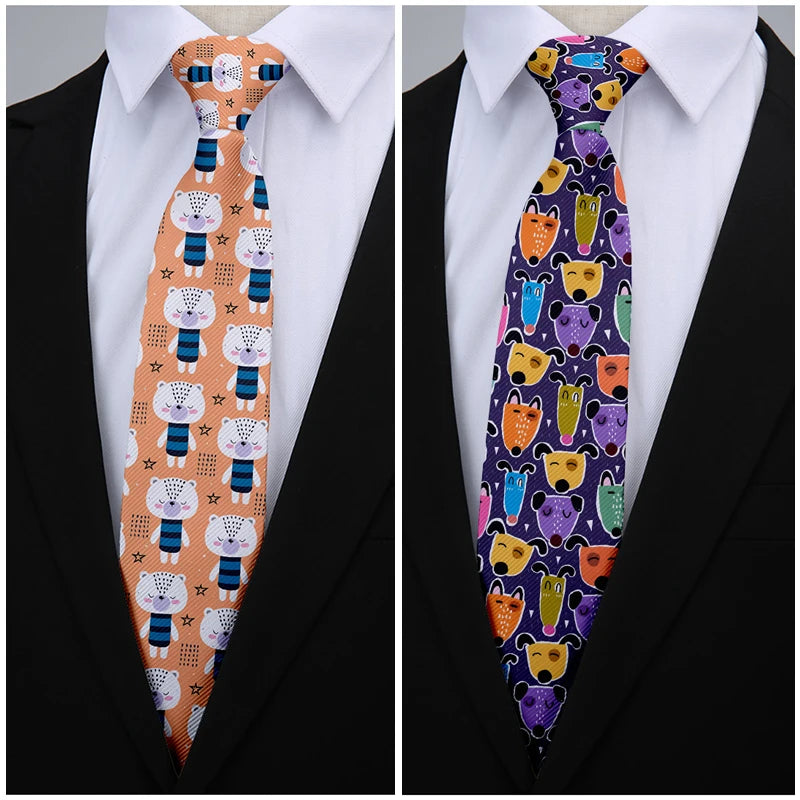 Men Cartoon Bear Fun Puppy Printed Fashion Necktie Ties