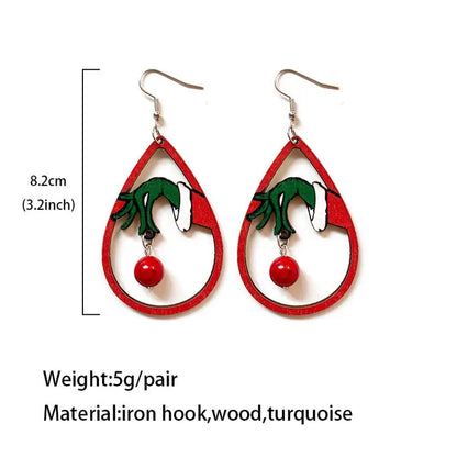 Women Fashion Cartoon Stole Beaded Santa Christmas Earrings