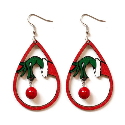 Women Fashion Cartoon Stole Beaded Santa Christmas Earrings