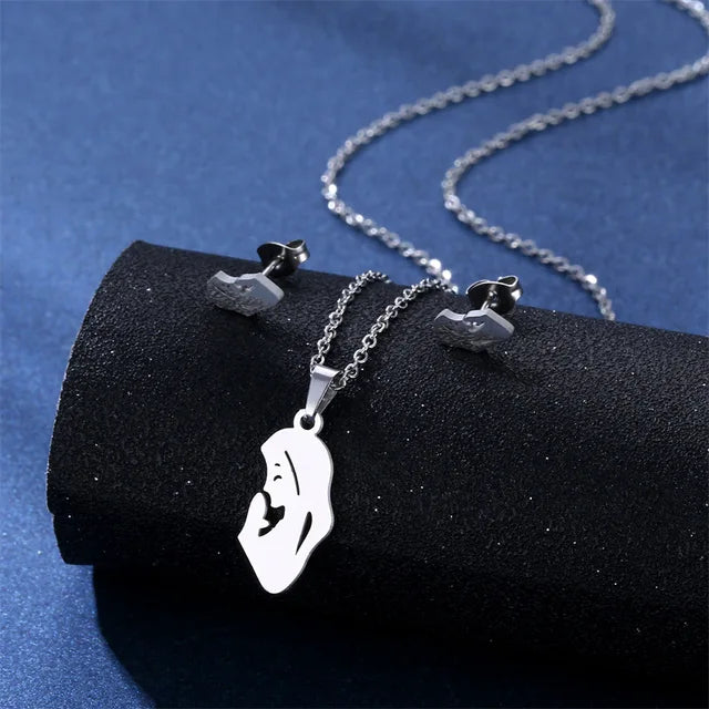 Cartoon Women Elf Angel Wings Pendant Charm Necklace Earrings Sets