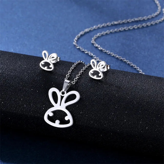 Cartoon Women Elf Angel Wings Pendant Charm Necklace Earrings Sets