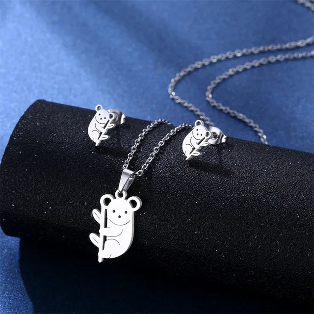 Cartoon Women Elf Angel Wings Pendant Charm Necklace Earrings Sets