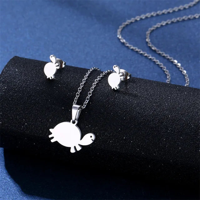 Cartoon Women Elf Angel Wings Pendant Charm Necklace Earrings Sets