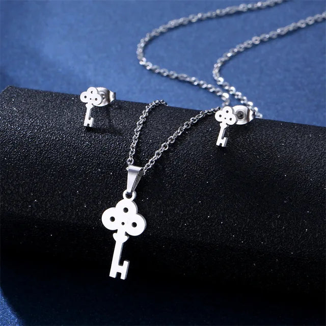 Cartoon Women Elf Angel Wings Pendant Charm Necklace Earrings Sets