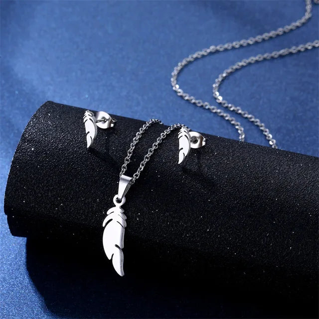 Cartoon Women Elf Angel Wings Pendant Charm Necklace Earrings Sets