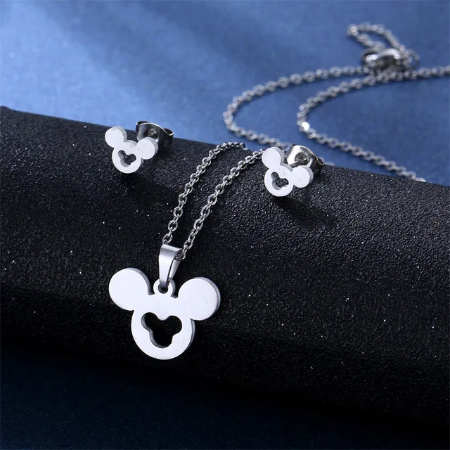 Cartoon Women Elf Angel Wings Pendant Charm Necklace Earrings Sets