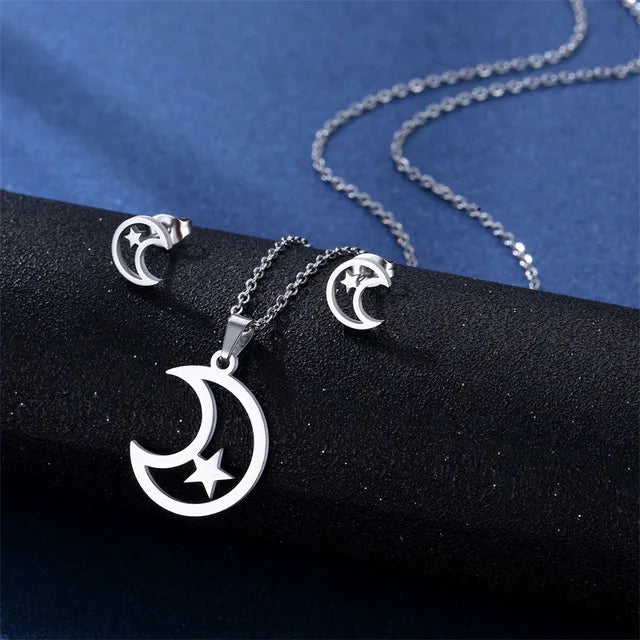 Cartoon Women Elf Angel Wings Pendant Charm Necklace Earrings Sets