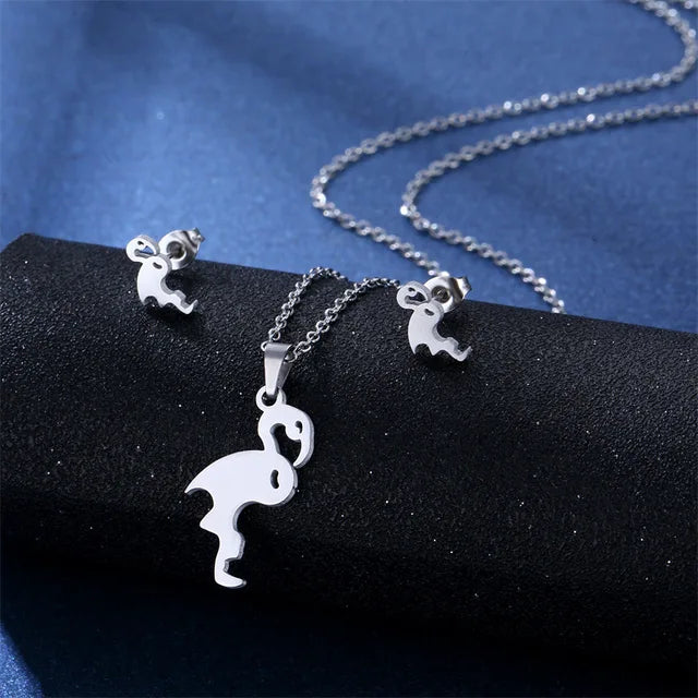 Cartoon Women Elf Angel Wings Pendant Charm Necklace Earrings Sets