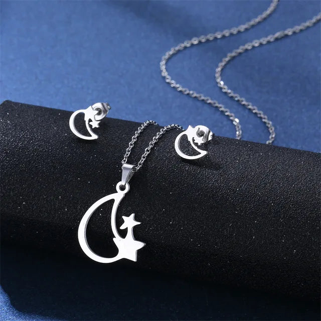 Cartoon Women Elf Angel Wings Pendant Charm Necklace Earrings Sets