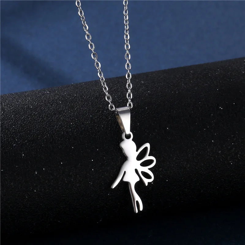 Cartoon Women Elf Angel Wings Pendant Charm Necklace Earrings Sets