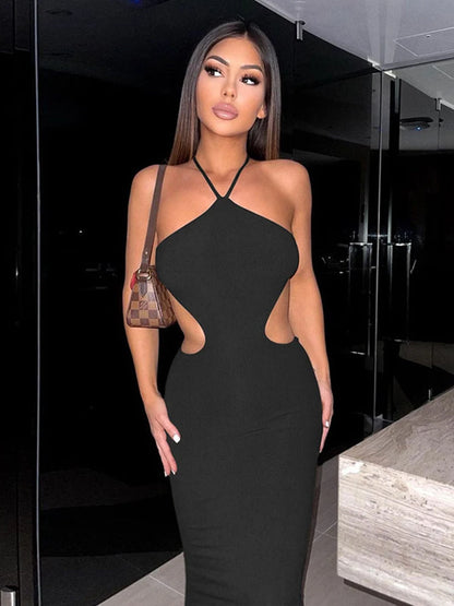 Women Halter Maxi Sleeveless Backless Party Cutout Bandage Dress