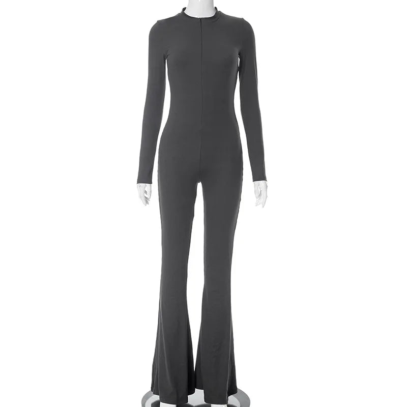 Women Zip Up One-Piece Long Sleeve Rompers Overalls Bodycon Jumpsuits