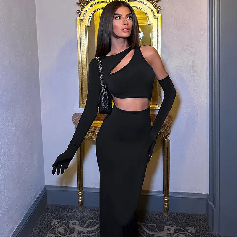 Women Fashion Maxi Party Long Sleeve Cut Out Bodycon Dress Gown